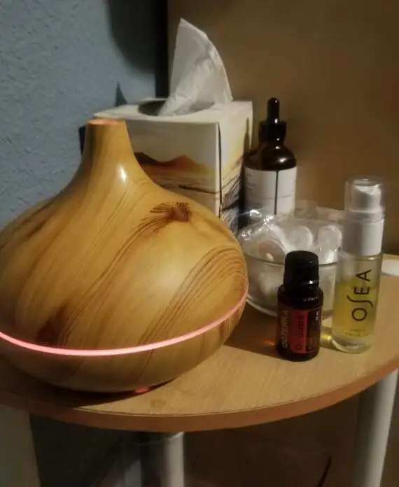 aromatherapy provided through a diffuser, vegas nerve serum, essential oils, breath mints, and tissue