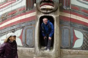 Randy in Alaska at a totem lodge