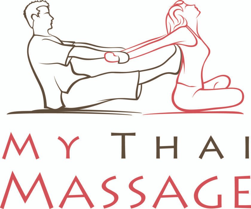logo for "My Thai Massage" showing feet pressed into the back