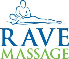 Rave Massage logo shows a silhouette of a massage taking place
